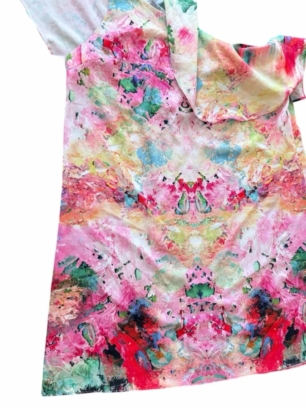 Amanda Uprichard One Shoulder Ruffle Abstract Print Dress Size M